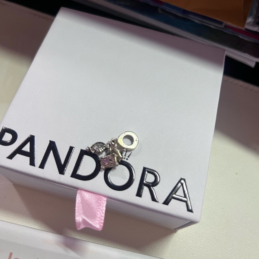 Pandora Silver Charm with Pink and Clear Details